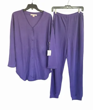 Victoria's Secret Waffle Knit Pajama Set Flannel Medium Purple Cozy New #FFF8-4 thumbnail 1