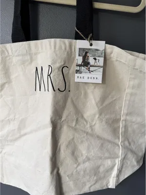 Rae Dunn Canvas Tote Bag with MRS. Print and Black Handles thumbnail 8