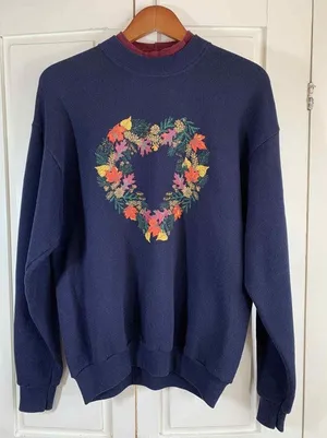 Lee Vtg Sweatshirt Women Medium Fall Autumn Leaves Heart‎ Wreath Grandmacore Granny thumbnail 1