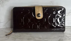 Coach Women's Patent Leather Accordion Zip Wallet Brown OS thumbnail 1