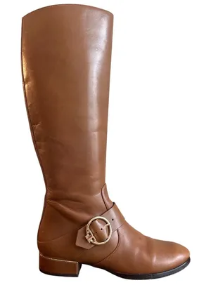 Tory Burch Sofia 40343 Cognac Leather Riding Boots Gold Buckle 8.5 thumbnail 1