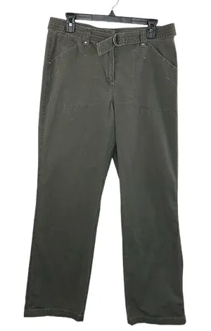 LL Bean Women’s Green Pants with Belt straight leg size 12 thumbnail 1