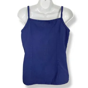 Manta Tank Top Pin Tuck‎ Button-Up Size Medium Women Indigo Blue Sleeveless Boho thumbnail 2