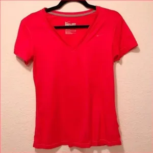 Nike Dri-FIT Red V-Neck Short Sleeve‎ Shirt thumbnail 1