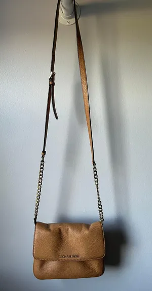 Michael Kors Tan Leather MK Crossbody Purse thumbnail 2