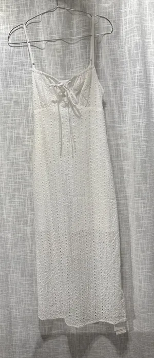 Commense White Eyelet Lace Maxi Dress Spaghetti Strap Summer Beach Boho Size M thumbnail 1
