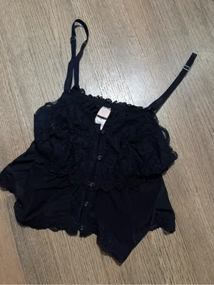 Free People X Hot As Hell Lace Black Button Up Cami: Size Medium thumbnail 1