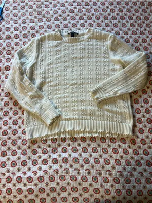 EUC Ann Taylor Cozy Pointelle Ivory Sweater size large retails $60 thumbnail 3
