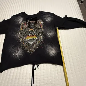 Affliction Black Bleach Wash Rhinestone Chromium Heart T-Shirt Sz L Large thumbnail 5