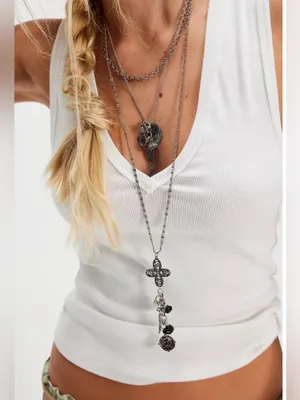 Free People Luelle Layer Necklace- Silver $48 NWT. thumbnail 2