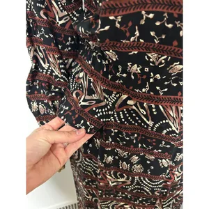 Vintage Maggy London Black Burgundy Geometric Floral Rayon Midi Dress Size 10 thumbnail 3
