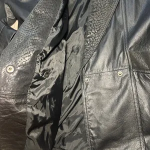 VTG PELLE‎ New York Milano Black Leather Jacket Snakeskin Print Womens Large 90s thumbnail 6