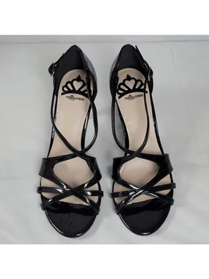Patent Leather Black Strappy Heel Sandals By Fergalicious Fergie Maya Size 9M thumbnail 3
