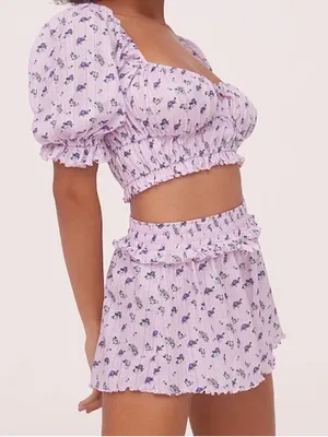 2 PIECE FOR LOVE & LEMONS Lola Pointelle Crop Top & Shorts set size small thumbnail 2
