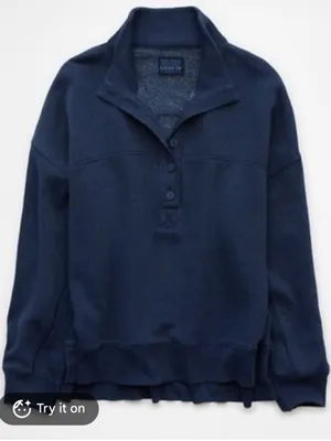 American eagle seriously lived in Navy Half-Button Pullover Sweater oversized L thumbnail 1