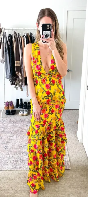 Lovers + Friends revolve Dipinto Oro Yellow Floral Ruffle Maxi Dress thumbnail 12
