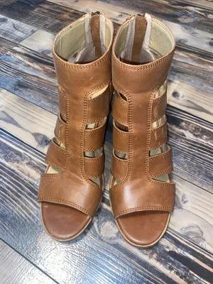 Lucky Brand Tan Brown Strappy Wedge Mules thumbnail 3