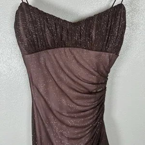 Vtg City Triangles Maxi Prom Dress XS/Small? Formal Gown Brown Sparkly Fairy Y2K thumbnail 3