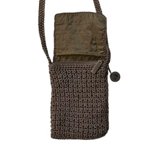 Vintage 90’s The SAK Crochet Bag Y2K Crossbody Shoulder Purse Brown Zip 5.5x7.5 thumbnail 3