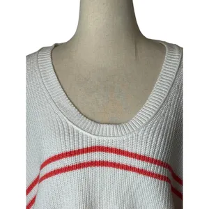 Aerie Beyond Cropped Sweater‎ Women Small White Pink Stripe Cotton Boxy Slouchy thumbnail 4