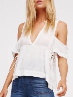 Free People One Gauze Indus Cold Shoulder Blouse Size Small Boho White Top thumbnail 1