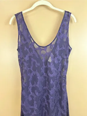 Vintage 90s Victoria’s Secret Gold Label Purple Maxi Slip Dress Sheer Scroll S thumbnail 2