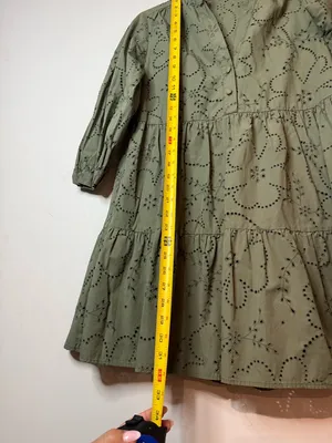 ZARA Olive Eyelet Tiered Mini Dress thumbnail 8