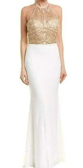 Issue Embroidered Sequin Bodice Gown Ivory Gold Size 6 NWT thumbnail 1