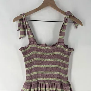 Toad & Co Gemina‎ Sleeveless Dress Faded Lilac 90s Stripe Smocked NWT Size M thumbnail 3