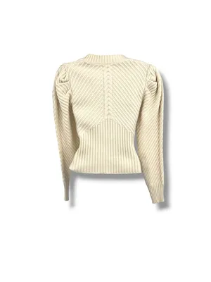 Allison Cecile Cream Ribbed Sweater Puff Sleeves Size XS Coquette Balletcore thumbnail 7