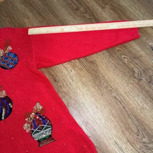 90s EMT Red Silk Angora Wool Beaded Christmas Ornament Sweater Womens M sequins thumbnail 9