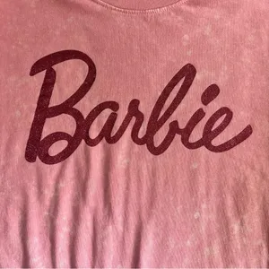 Barbie Pink Acid Wash Glitter Logo Crewneck Sweatshirt Womens Medium thumbnail 2