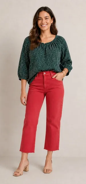 7 For All Mankind Alexa Wide Leg Cropped Jeans Red Raw Hem Boho Womens 30 thumbnail 1