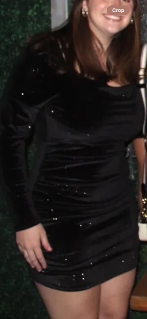 Black Sparkly Velvet Mini Dress With Sleeves thumbnail 4