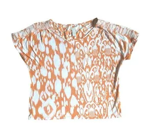 Chicos Orange Ikat Abstract Print Top Size Large Shoulder Detail Chicos Size 2 thumbnail 1