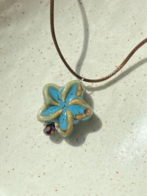 Handmade chunky big ceramic flower boho fairy cottage necklace🩵 thumbnail 4