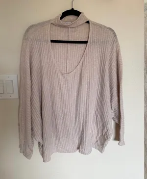 Urban Outfitters Ribbed Choker Cutout Sweater S Beige thumbnail 1