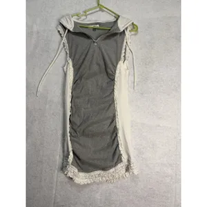 Anthropologie Women's Daily Practice Shandy Dress Hooded Lace Trim Gray Cotton M thumbnail 3
