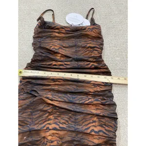 Princess Polly Tiger Print Ruched Mesh Mini Dress Size 2 Brown Black Y2K Party thumbnail 13