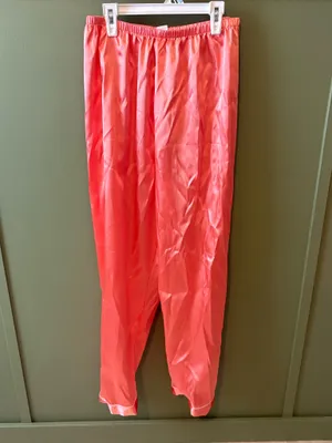 Coral Satin Button Front Pajama Set Pink Size L thumbnail 5