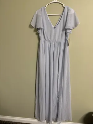 Birdy Grey Hannah Chiffon Bridesmaid Dress Ice Blue Size Medium New Maxi Flutter thumbnail 2