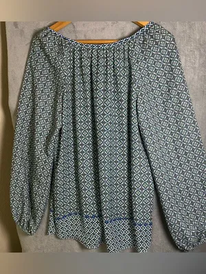 Max studio‎ boho long sleeve v neck size Large Blouse work modest thumbnail 8