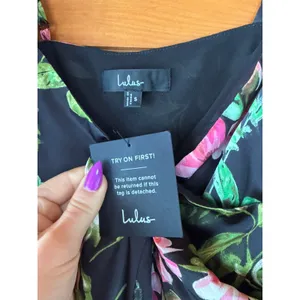 NWT Lulus Captivating Grace Black Floral Satin Ruffled Maxi Dress Cruise Gala S thumbnail 7