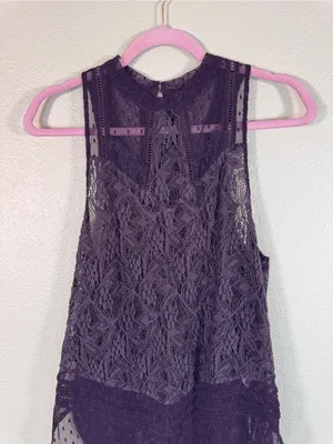 Free People Purple Lace Sleeveless Tunic Boho Blouse Womens S Festival Indie Top thumbnail 10