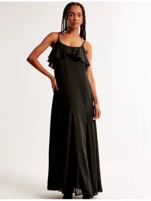 Abercrombie & Fitch Ruffle Maxi Dress Size Medium Taupe Tan Flowy Sleeveless thumbnail 5