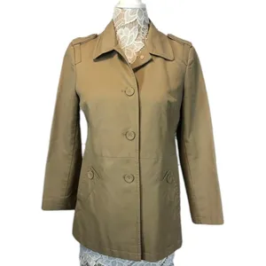 Ann Taylor Classic Short Trench Khaki Coat Epaulets, pleated back size 10 petite thumbnail 3