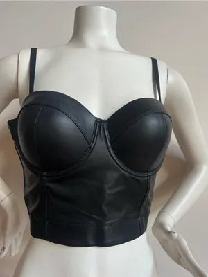 Women's Black Faux Leather Bustier Bra Top thumbnail 9