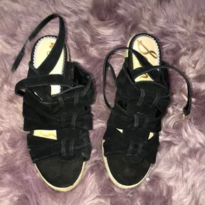 Sam Edelman black bow suede wedges thumbnail 1