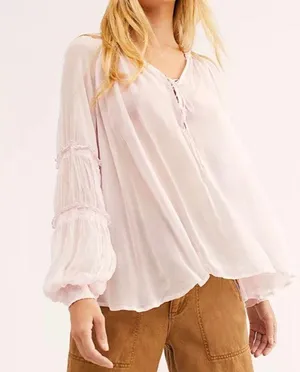 Free People lace up sheer blouse thumbnail 1