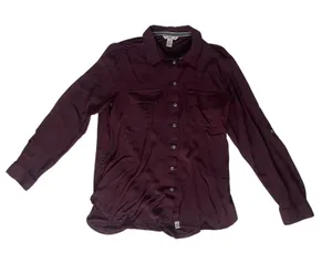 Bass & Co. Burgundy Long-sleeved Button Up Blouse Size Medium Career Casual thumbnail 1